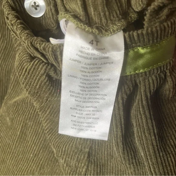 Blueberi Boulevard Green Corduroy Kids Dress with Bow - Picture 4 of 4